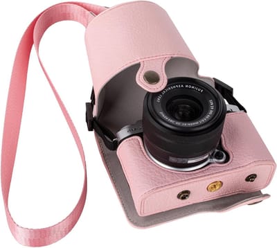 Beschermende Camera Case voor Fujifilm XM5 Mirrorless Camera met Schouderband, Volledige Bescherming, Roze, Geschikt voor Fotografie en Reisgebruik