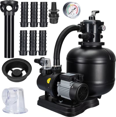COIL Zandfilterpomp 8500 l/u (450W) – Zwembadpomp tot 35m³ – Zelfaanzuigende pomp - 7-wegklep met manometer – Geschikt voor zand en filterballen