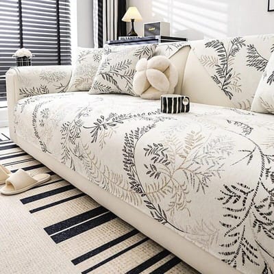 Chenille Sofahoes Wilgenblad Jacquard Antislip Sofahoezen Woonkamer L Vorm Bankhoezen Bankmat Massief Houten Bankmat 70x70cm 1pcs