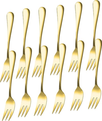 House of Husk® 12 Gebaksvorkjes - Dessertvorken - Taartvorkjes - Cocktailvorken - Klein Vorkjes - RVS - Goud