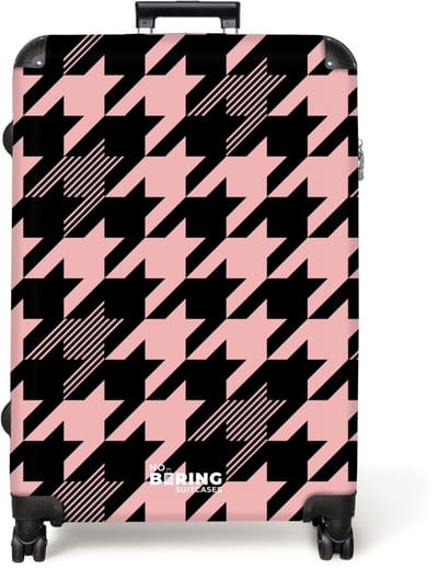 NoBoringSuitcases.com® - Koffer groot - Reiskoffer lichtgewicht - Groot pied-de-poule patroon in roze en zwart - Rolkoffer met 4 wielen - Grote trolley XL - 98 liter bagage