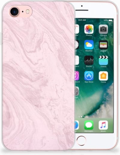 iPhone SE 2022 | SE 2020 | 8 | 7 TPU Siliconen Hoesje Marble Pink - Origineel Cadeau Vriendin