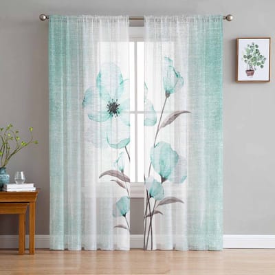 Bloem Gradueel Decadente Stijl Tule Raamgordijnen voor Slaapkamer Luxe Huisdecoratie Draperieën in Woonkamer Chiffon Panelen 135W x 114H(cm) white