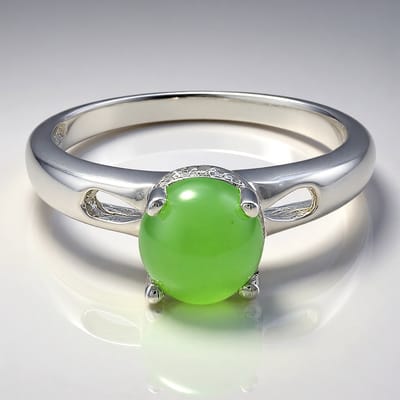 Cavill - Zilveren ring - 925 Sterling zilver - 0,6 ct keizerlijk groene chrysopraas en 12 witte topaas - elegante cabochon ring dames maat 17