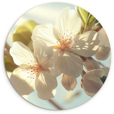 WallCircle® Wandcirkel 120x120 cm - Muurcirkel Bloesems - Wit - Zonnestralen - Bloemblaadjes - Muurdecoratie woonkamer - Wanddecoratie slaapkamer - Kamer decoratie accessoires - Ronde schilderijen XXL