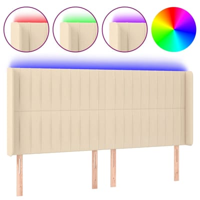 vidaXL - Hoofdbord - LED - 163x16x118/128 - cm - stof - crèmekleurig