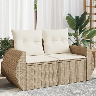 vidaXL - Tuinbank - 2-zits - met - kussens - poly - rattan - beige