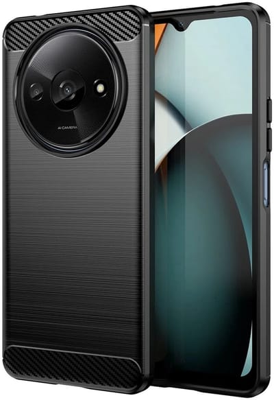 Geborsteld TPU Hoesje Geschikt voor Xiaomi Redmi A3 | Beschermhoes | Back Cover | Flexibel TPU | Stijlvol Carbon | Dun | Zwart