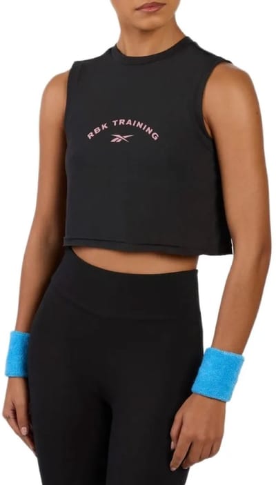 Reebok Lux Cropped Graphic Mouwloos T-shirt Zwart XS Vrouw