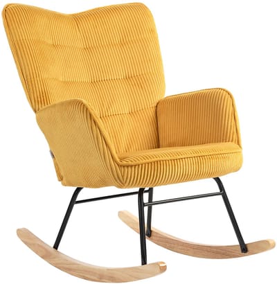 Sweiko Schommelstoel - Hoge rug - Beukenhout + Stalen frame - Corduroy - Geel
