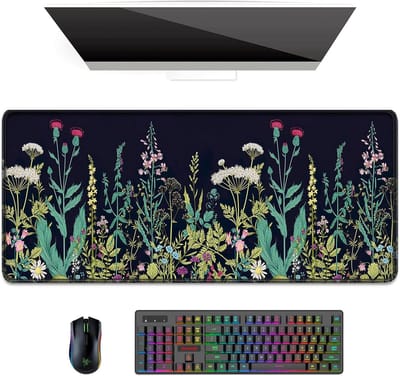 Bureauonderlegger XL - Grote muismat - Kantoorwerk en gaming - Waterdicht en antislip - 90 x 30 cm - Wildflowers Nacht