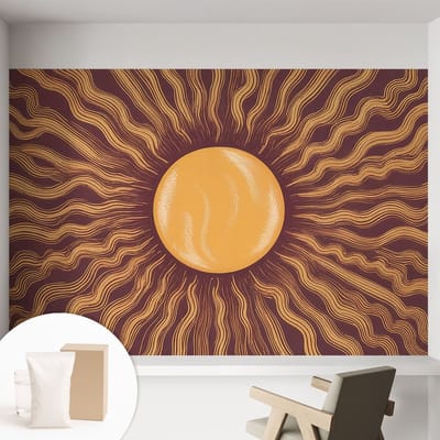 Coloray Behang - Zonnestralen Wanddecoratie - 152x104 cm - Bruin Behang - Voor liefhebbers van kunst en abstracte patronen - Behang Voor de woonkamer, slaapkamer en kantoor - Muurbehang Deel