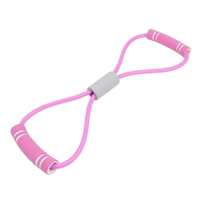 Roze 8 vorm weerstandsband fitness trainer – elastische fitness weerstand tube met handgrepen voor borst, armen en schouders – compact workout hulpmiddel voor krachttraining en revalidatie oefeningen