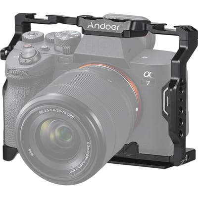 Andoer Camera Kooi Aluminium Legering Camera Video Kooi met Dubbele Koude Schoen Mount Talrijke 1/4 Inch zwart