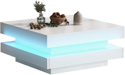 Vierkante Salontafel - Moderne Salontafel - Bluetooth LED Verlichting - App Bediening - Hoogglans - Woonkamer - 70x70x36 cm - Wit