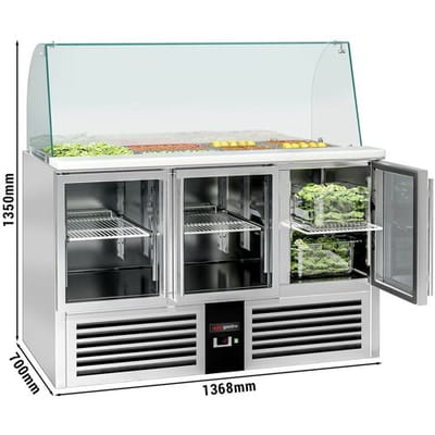 GGM Gastro Saladette PREMIUM - 1368mm - 3 Glastüren - mit hohem Glasaufsatz für 4x GN 1/1 Zilver