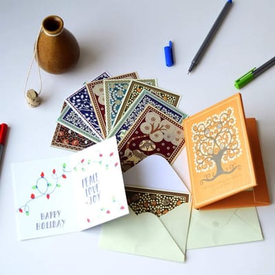 Set van 12 Unieke Notecards / Wenskaarten met Kalamkari Ontwerpen