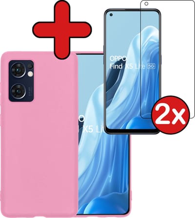 Hoesje - Met 2x Screenprotector - Geschikt voor OPPO Find X5 Lite - Sterk & Shockproof - Telefoon Hoes - Back Cover - Siliconen Case - Telefoonhoes - Lichtroze