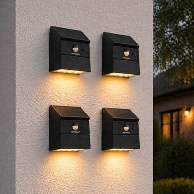 Set van 4 Cubos Solar LED Wandlampen met bewegingssensor - 2.5W 300lm - 2700K/4000K/6000K warm wit/neutraal wit/daglicht wit - Kantelbare lichthoek - Kantelbaar zonnepaneel - IP65 waterdicht - Zwart - Downlight