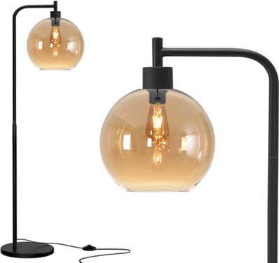 ByMus - Vloerlamp - Zwart - Glas - Amber - Industrieel - E27 fitting - 168cm - Staande lamp - Industriële vloerlamp