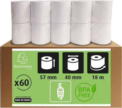 60 Rollen Thermisch Kassabonnen Papier 57mm x 40mm - Fenolvrij