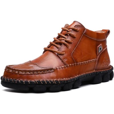 Heren Trendy Britse Stijl Leren Laarzen Middelhoge Schacht Werkkleding Enkellaarsjes Heren Alles-Passende Echt Lederen Schoenen 48 bruin