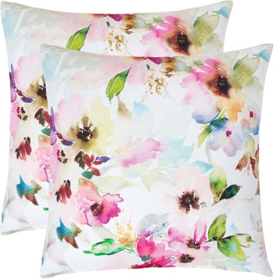 Homescapes buitenkussens – set van 2 tuinkussens & sierkussens voor tuin – waterafstotend & weerbestendig – 45x45 cm – veelkleurig, “Aquarel Bloemen” – voor tuin & terras