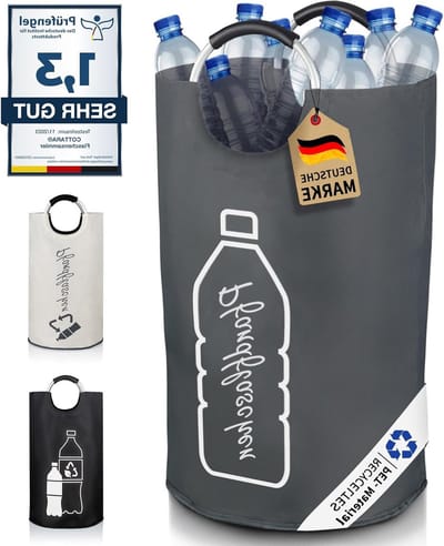 Neu Premium Flaschensammler für Pfandflaschen Glasflaschen Leergut - Ideal als Aufbewahrung Sammelbehälter - Extra groß 69l grau - COTTARA
