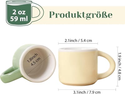 Set van 4 Mini Espresso Kopjes van 45 ml - Dikke Wand Porseleinen Mokken voor Koffie, Thee en Melk, Perfect voor Thuis en Kantoor
