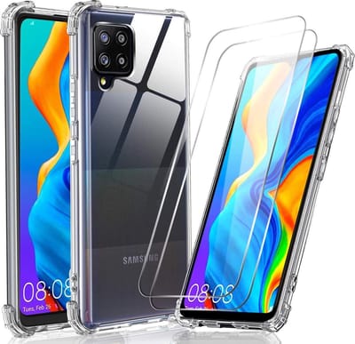HB Hoesje Geschikt voor Samsung Galaxy A42 5G - Transparant - Anti Shock Hybrid Back Cover + 2X Glazen Screenprotector