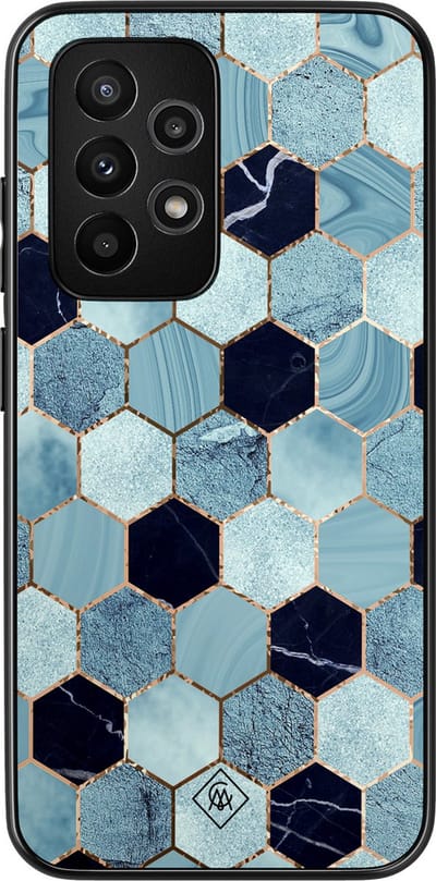 Casimoda® hoesje - Geschikt voor Samsung Galaxy A52 5G - Blue Cubes - Zwart TPU Backcover - Marmer - Blauw