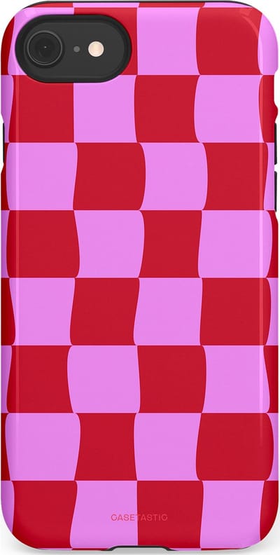 Casetastic hoesje geschikt voor Apple iPhone SE / Apple iPhone 7 / Apple iPhone 8 - Dubbellaagse bescherming - Dansend Ruitje - Fashion Case - Rood Lavendel Roze