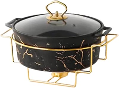 Warmhoudschaal Buffet - Serveerschaal - Feestelijk Dienen - Keramiek Imitatie Marmer - 1.6 Liter - Zwart