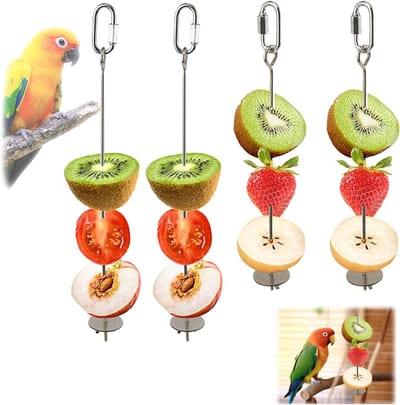 Vogelspeelgoed met 4 Stuks Vogelspies voor Voeding, Geschikt voor Parkieten en Andere Vogels, Ideaal voor Groenten en Fruit