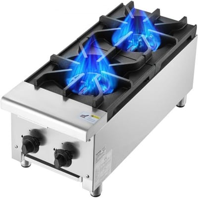 VEVOR Commercieel gasfornuis met 2 gaspitten, propaan-/aardgasfornuis, roestvrijstalen gaskookplaat, commercieel kookapparaat 305 x 770 x 335 mm voor restaurants, hotelcafés, 14 kW