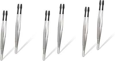 Precisie Tweezer Set - Grijper Tool - Hobby Ambacht - Rubberen Gecoate Tips - 6 Stuks - Zwart