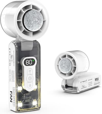 Ventilator - Mini ventilator - Handventilator - Grote 3600mAh batterij - Instelbaar van 1 tot 100 - Koude kompres - LED noodverlichting - Geschikt voor thuis, op reis, als cadeau - Wit
