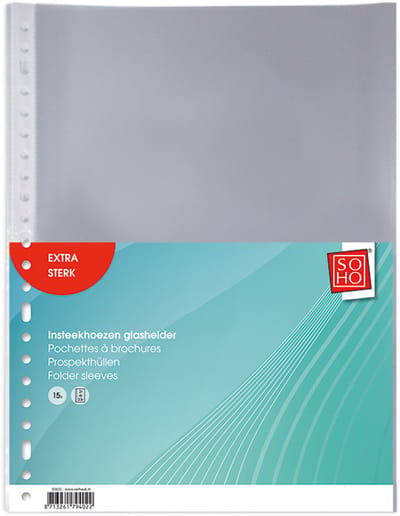 SOHO Insteekhoezen Glashelder – Showtassen – Geschikt voor 2,4 en 23 ringsbanden – A4 – 15 stuks – Blanco