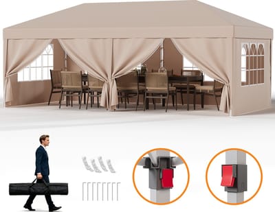 Devoko Partytent-Opvouwbaar Tuinpaviljoen 3x6 m met Zijwanden–Waterdicht & UV-bestendig–opbergtas–30 seconden pop-up opzet–Beige