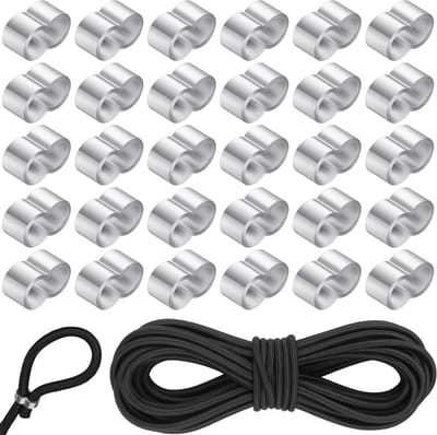 Verlengkoord 8 mm x 10 m, Elastisch Touw voor Zeilen, Camping en Tentgebruik, Inclusief 30 Klemmen voor Bevestiging