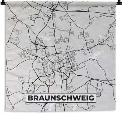 Wandkleed - Wanddoek - Duitsland - Stadskaart - Plattegrond - Braunschweig - Kaart - 180x180 cm - Wandtapijt