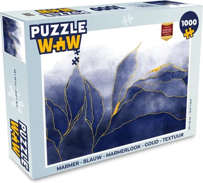 Puzzel Marmer - Blauw - Marmerlook - Goud - Textuur - Legpuzzel - Puzzel 1000 stukjes volwassenen