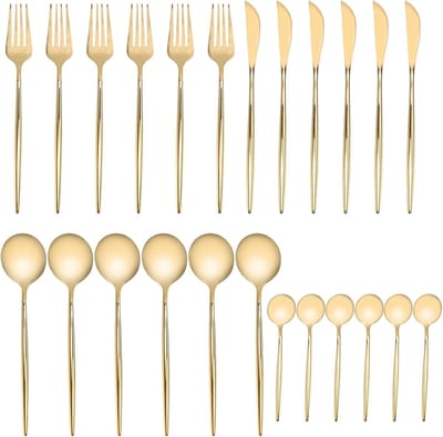Set van Goud Zilverwerk - 24 Stks Vork Lepel RVS voor Thuis - Party Bruiloft Banketten Dessert Winkel