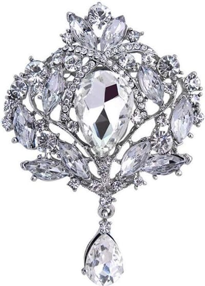 Fako Bijoux® - Broche - Diamond - Drop - XXL - 68x95mm - Zilverkleurig