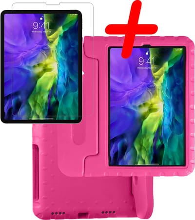 Hoesje Geschikt voor Apple iPad Pro (2022) - 11 inch - 4e generatie - Met Screenprotector - Kinderhoes Shockproof Bumper - Kidsproof Case - Tablet Hoes - Kinder Hoes Cover - Roze