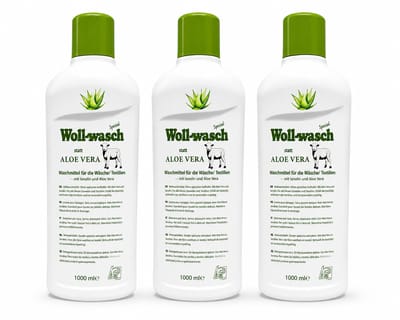 Wollsan - Wol fijnwasmiddel - 3 x 1000ML - met Aloë Vera - Bevat Lanoline - voor Wol - 100% veilig wolwasmiddel
