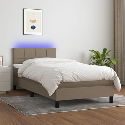 vidaXL - Boxspring - met - matras - en - LED - stof - taupe - 100x200 - cm