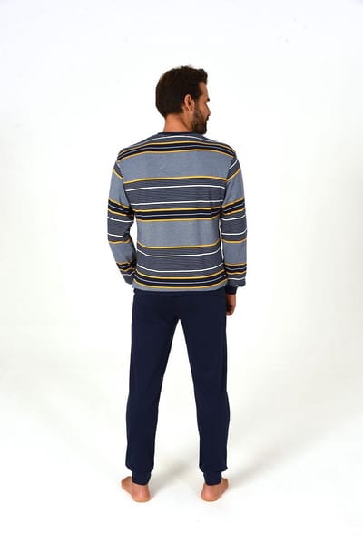 Gezellige interlockpyjama voor heren, pyjama met V-hals en elegante strepen tot overmaat 62