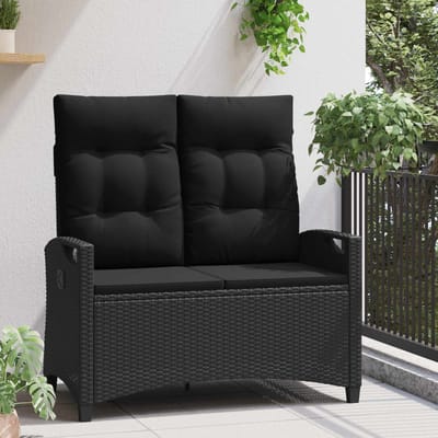 vidaXL - Tuinbank - met - kussen - Zwart - 105 - x - 60 - x - 112 - cm - Staal - en - Polyester