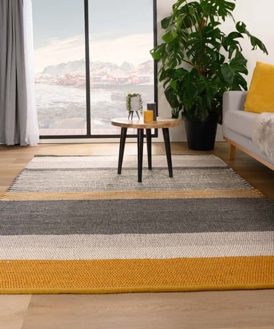 Wollen vloerkleed - Lett okergeel/grijs 60x120